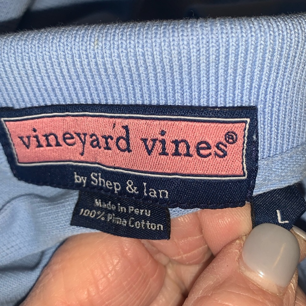Vineyard Vines Polo Beach Shirt Blue Whale Summer Men’s Size Large - Picture 4 of 7